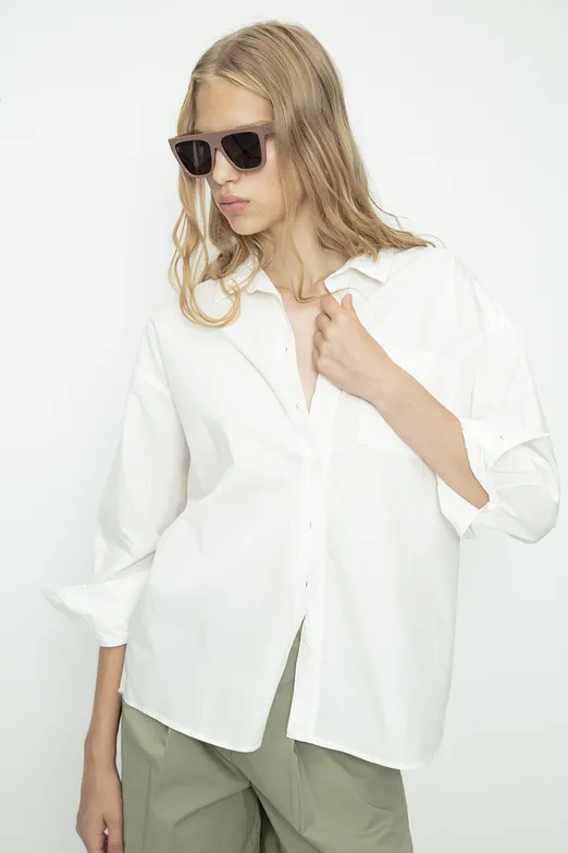 Bayan Beyaz %100 Cotton Oversize Gömlek - BSL