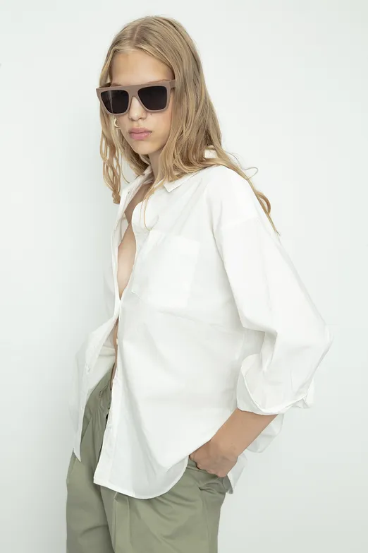 Bayan Beyaz %100 Cotton Oversize Gömlek - BSL