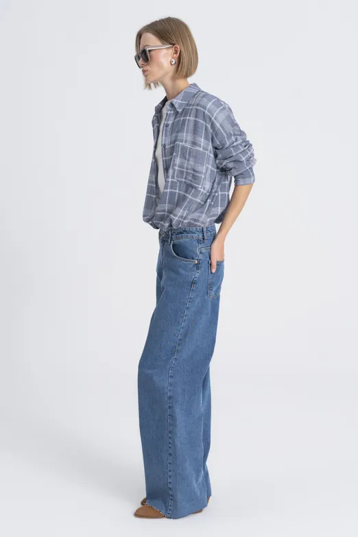 Bayan Mavi Baggy Normal Bel Denim Pantolon - BSL