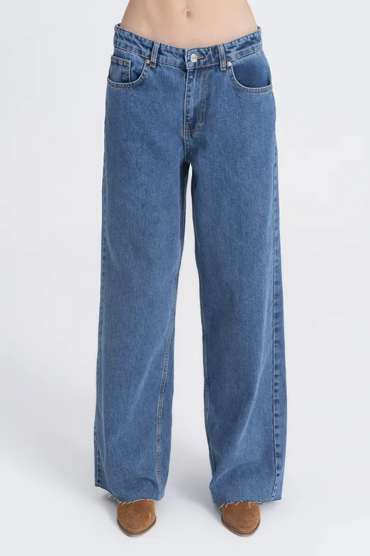 Bayan Mavi Baggy Normal Bel Denim Pantolon - BSL