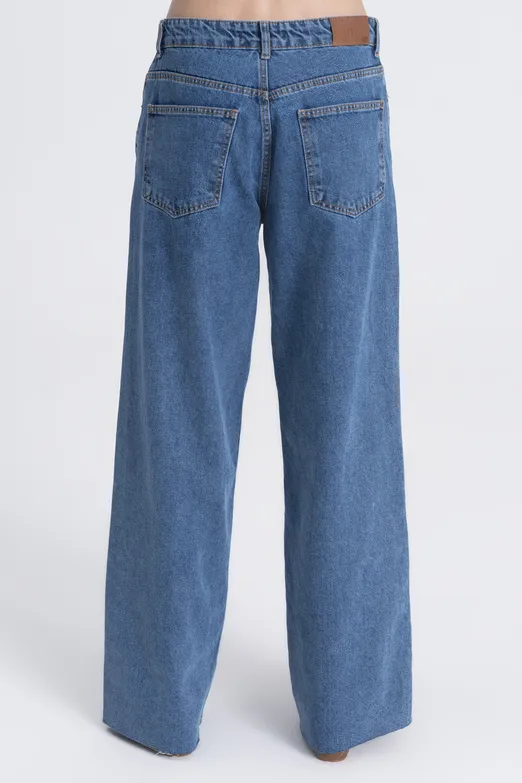 Bayan Mavi Baggy Normal Bel Denim Pantolon - BSL