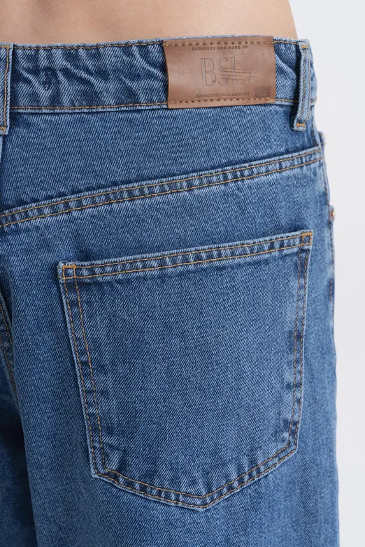 Bayan Mavi Baggy Normal Bel Denim Pantolon - BSL