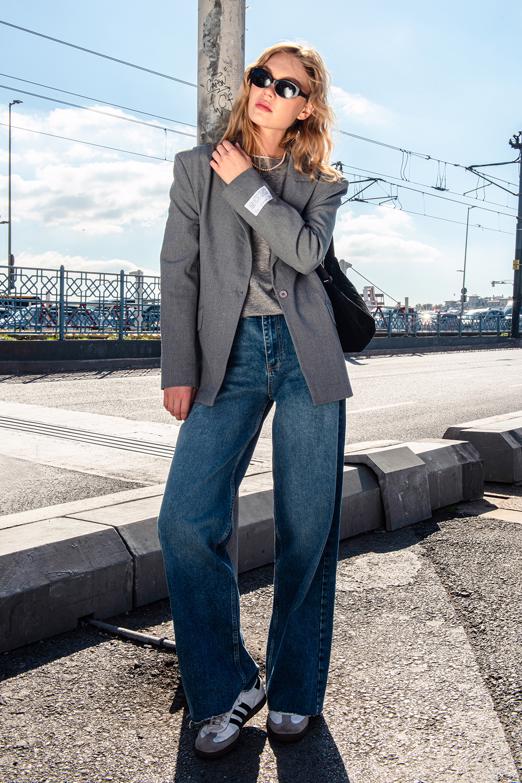 Bayan  Baggy Normal Bel Denim Pantolon