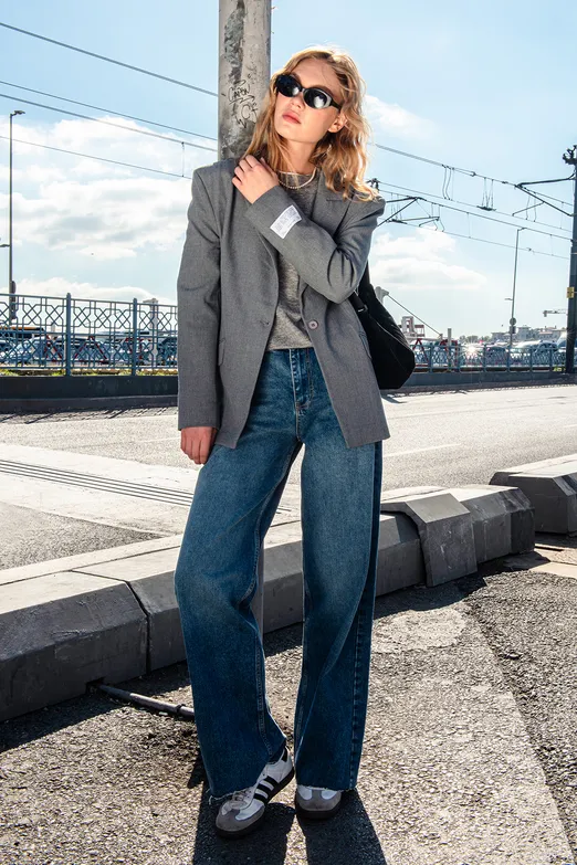 Bayan Mavi Baggy Normal Bel Denim Pantolon - BSL