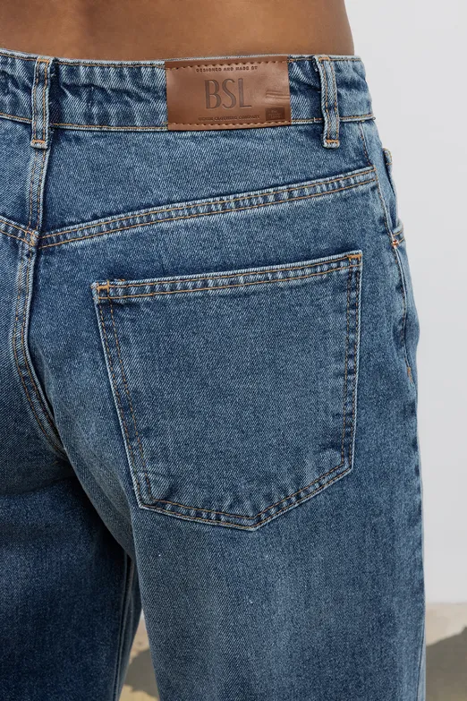 Bayan Mavi Baggy Normal Bel Denim Pantolon - BSL
