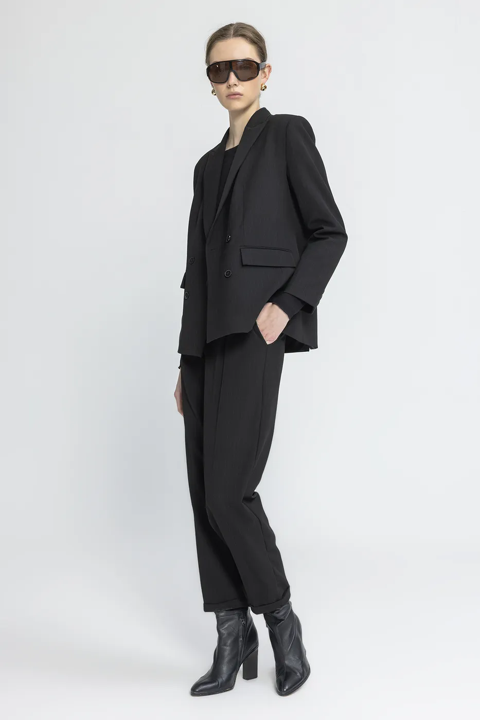 Bayan Siyah Baggy Kumaş Pantolon