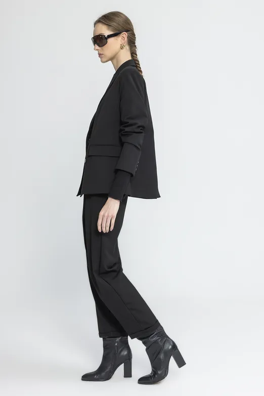 Bayan Siyah Baggy Kumaş Pantolon - BSL