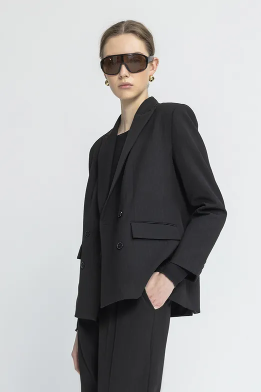 Bayan Siyah Kruvaze Blazer Ceket - BSL