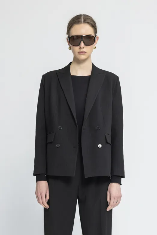 Bayan Siyah Kruvaze Blazer Ceket - BSL
