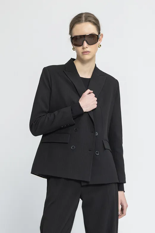 Bayan Siyah Kruvaze Blazer Ceket - BSL