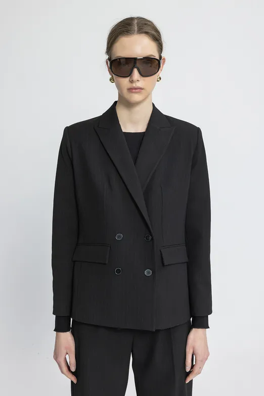 Bayan Siyah Kruvaze Blazer Ceket - BSL