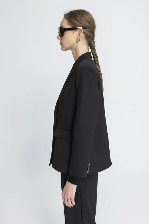 Bayan Siyah Kruvaze Blazer Ceket - BSL