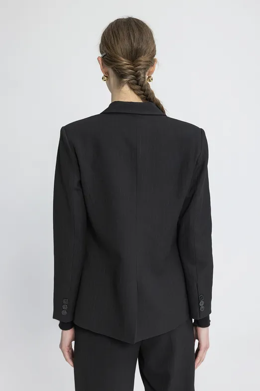 Bayan Siyah Kruvaze Blazer Ceket - BSL