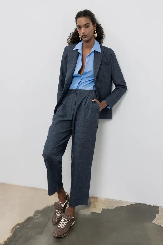 Bayan Lacivert Baggy Kumaş Pantolon - BSL