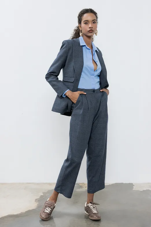 Bayan Lacivert Baggy Kumaş Pantolon - BSL