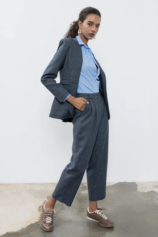 Bayan Lacivert Baggy Kumaş Pantolon - BSL