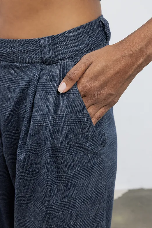 Bayan Lacivert Baggy Kumaş Pantolon - BSL