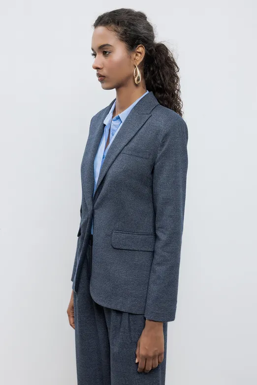 Bayan Lacivert Ekoseli Blazer Ceket - BSL