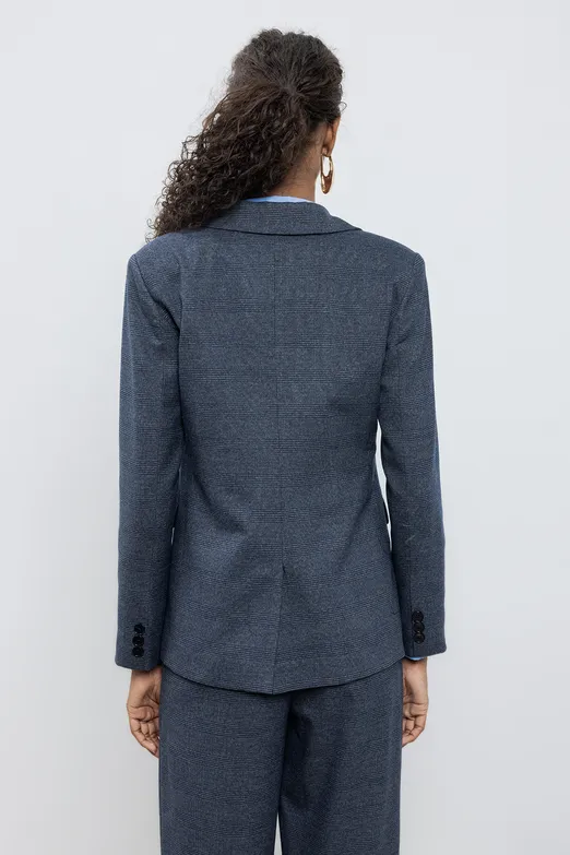 Bayan Lacivert Ekoseli Blazer Ceket - BSL