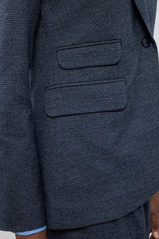 Bayan Lacivert Ekoseli Blazer Ceket - BSL