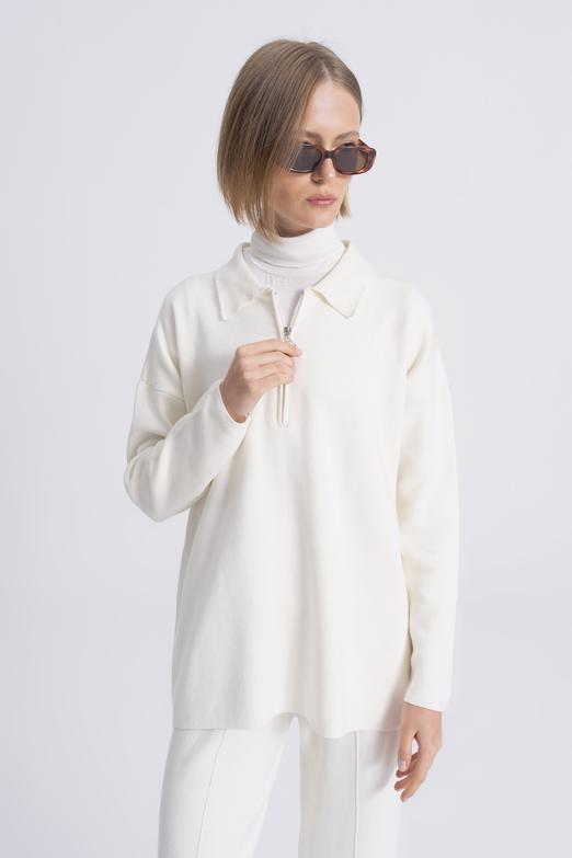 Bayan  Polo Yaka Oversize Triko Kazak