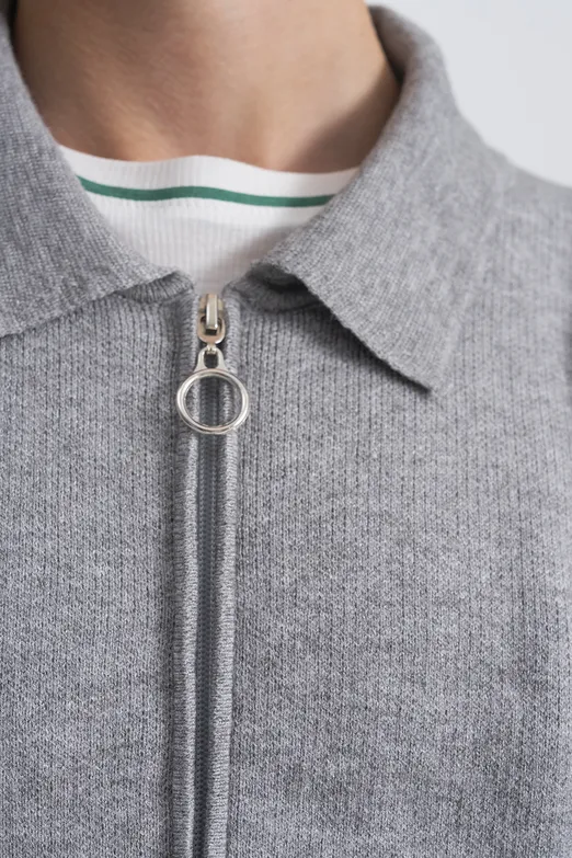 Bayan Gri Polo Yaka Oversize Triko Kazak - BSL