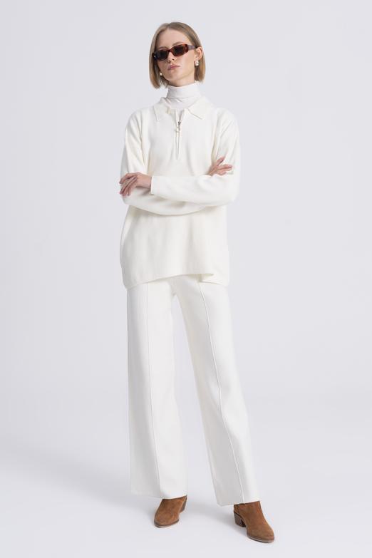 Bayan  Düz Kesim Triko Pantolon