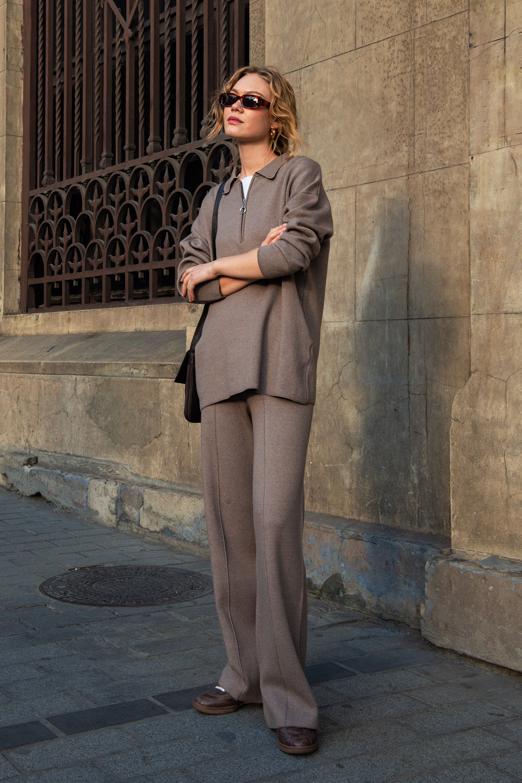 Bayan  Düz Kesim Triko Pantolon