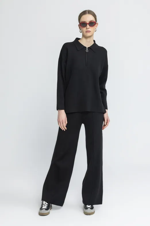 Bayan Siyah Düz Kesim Triko Pantolon - BSL