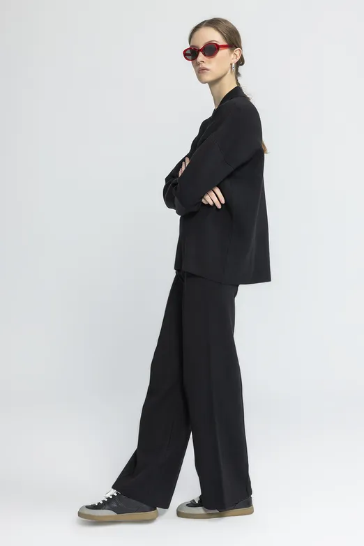 Bayan Siyah Düz Kesim Triko Pantolon - BSL