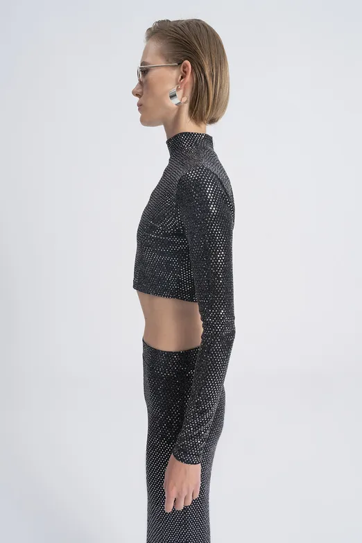 Bayan Gümüş Pulpayet Crop  Top - BSL