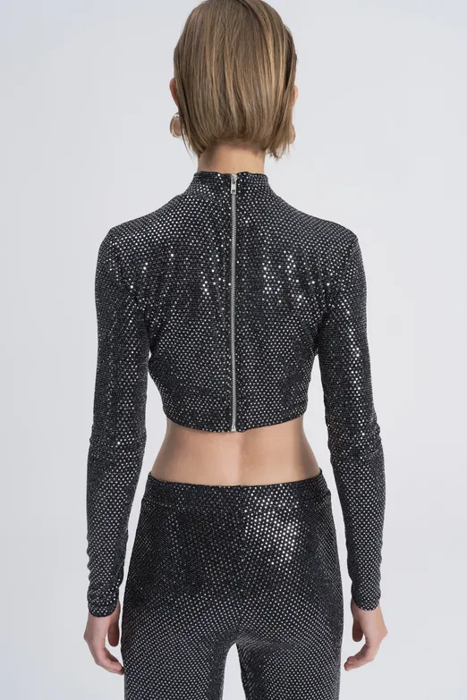 Bayan Gümüş Pulpayet Crop  Top - BSL