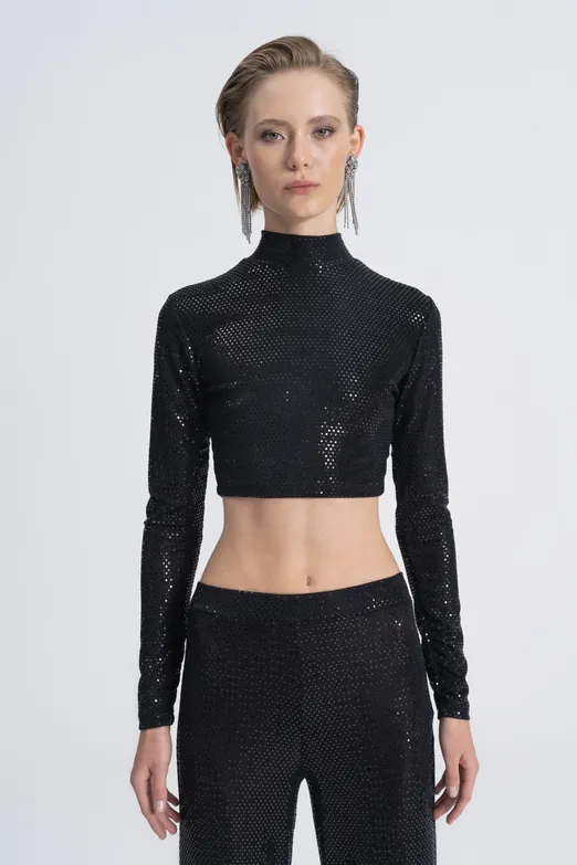 Bayan Siyah Pulpayet Crop  Top - BSL