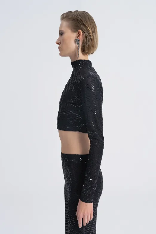 Bayan Siyah Pulpayet Crop  Top - BSL