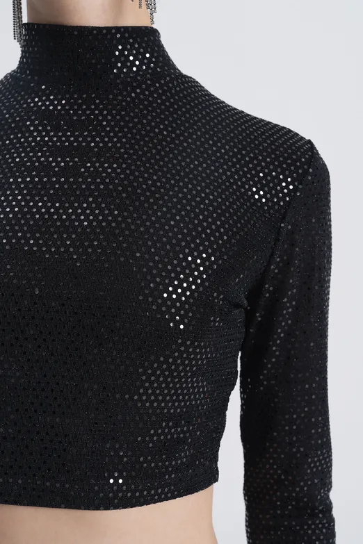 Bayan Siyah Pulpayet Crop  Top - BSL