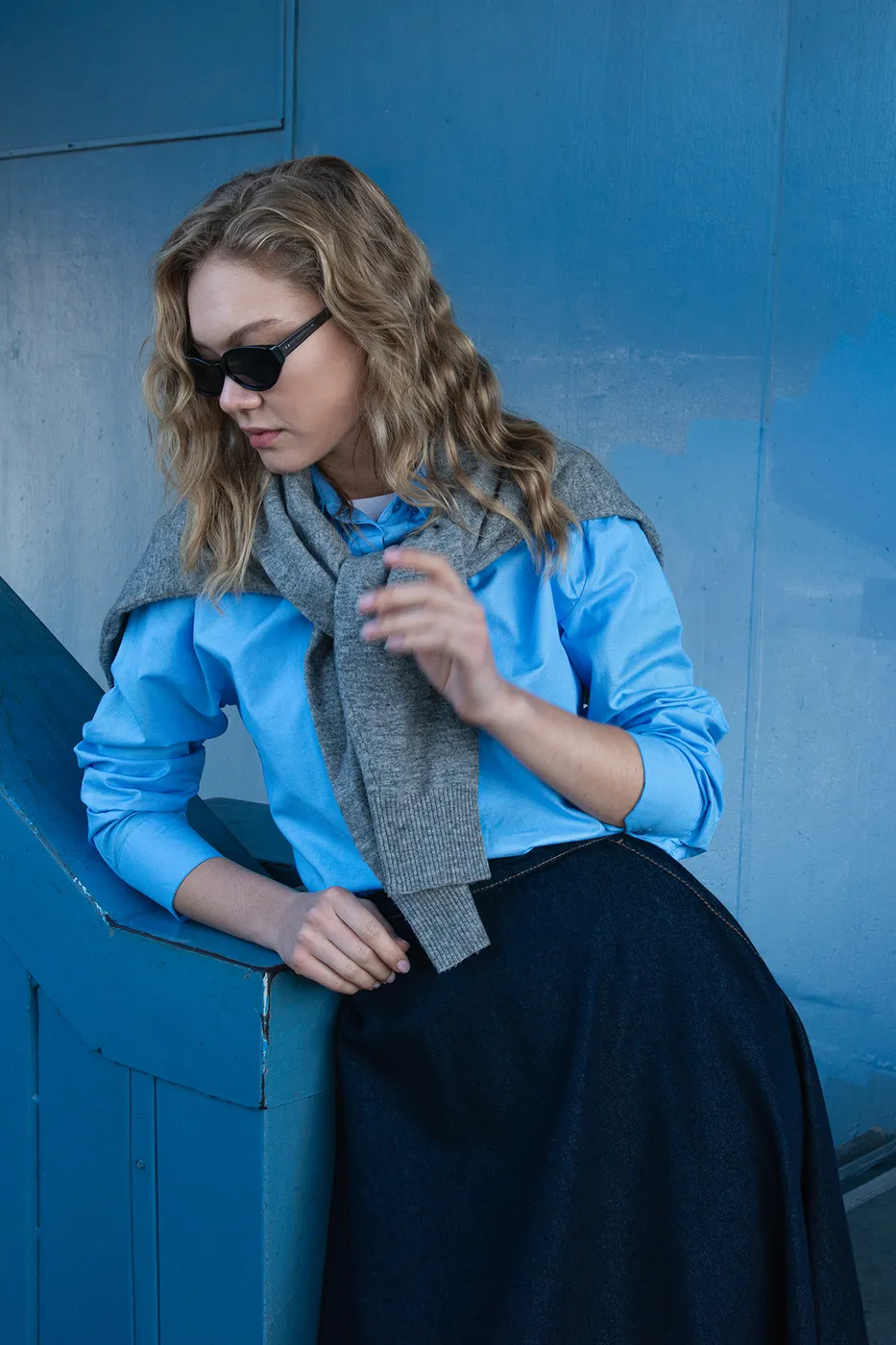 Bayan Mavi %100 Cotton Gömlek