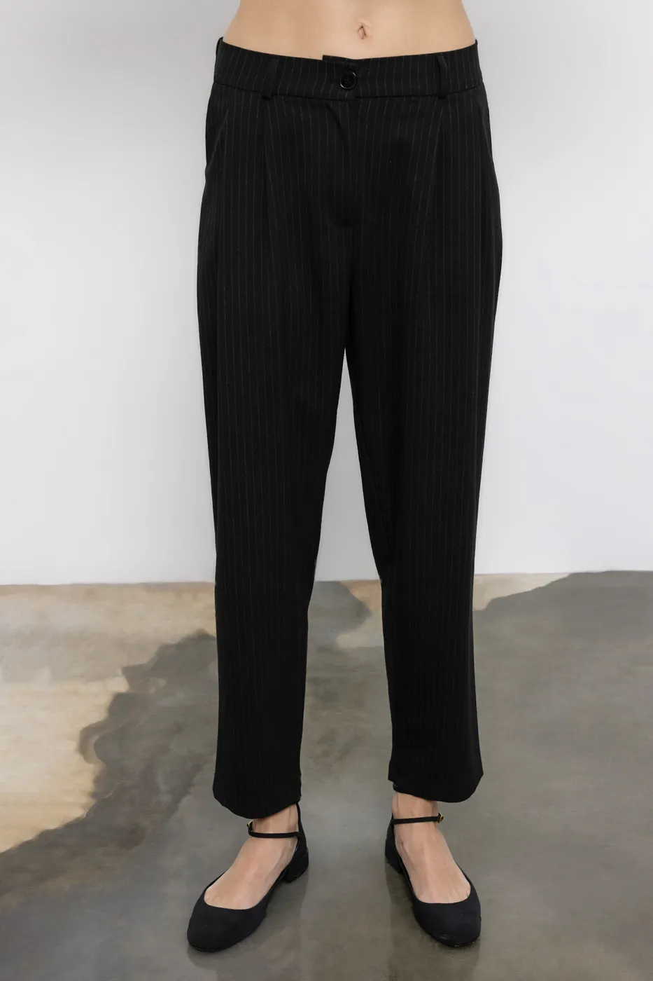 Bayan Siyah Arka Bel Lastikli Pileli Kumaş Pantolon