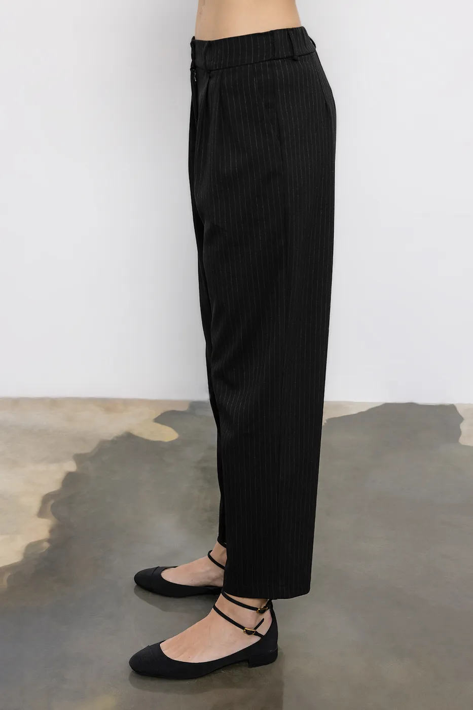 Bayan Siyah Arka Bel Lastikli Pileli Kumaş Pantolon