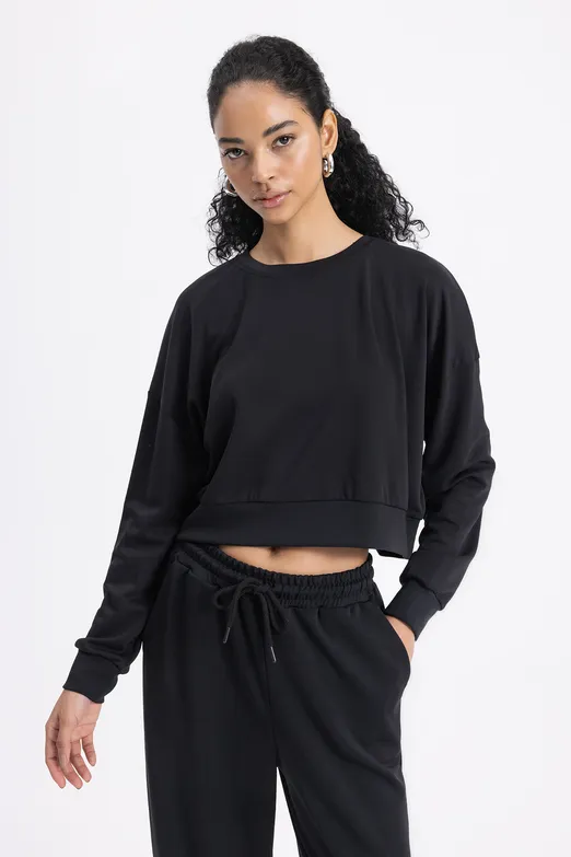 Bayan Siyah Basic Sweatshirt - BSL