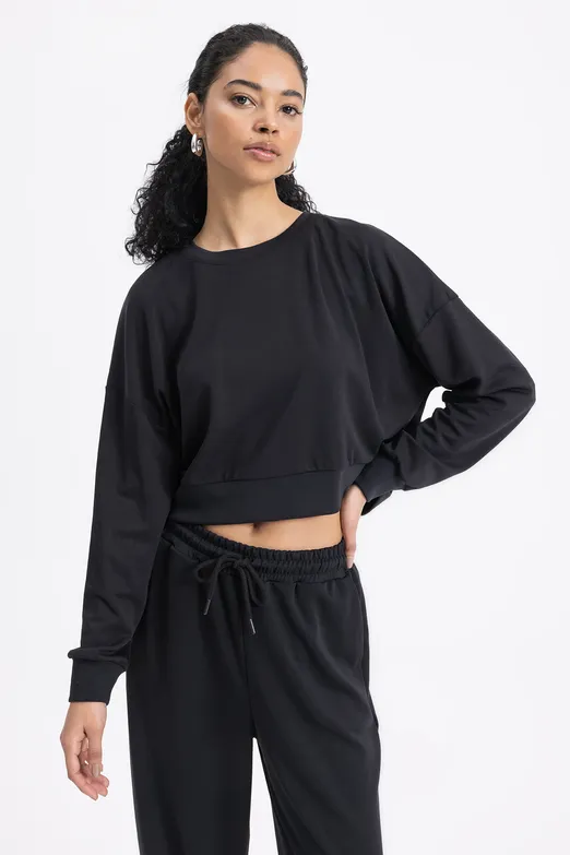 Bayan Siyah Basic Sweatshirt - BSL