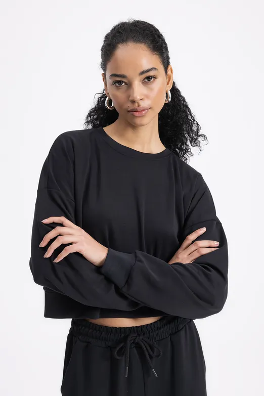 Bayan Siyah Basic Sweatshirt - BSL
