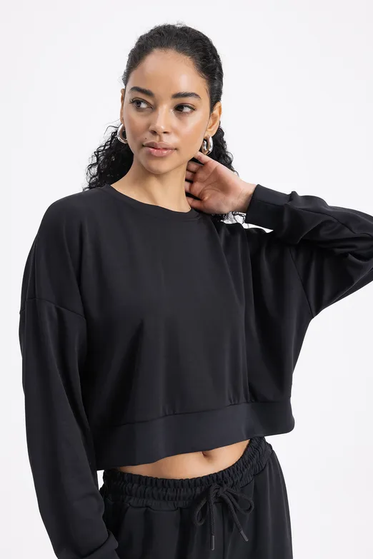 Bayan Siyah Basic Sweatshirt - BSL