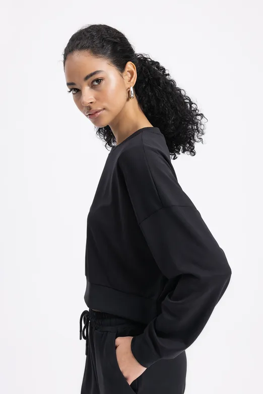Bayan Siyah Basic Sweatshirt - BSL