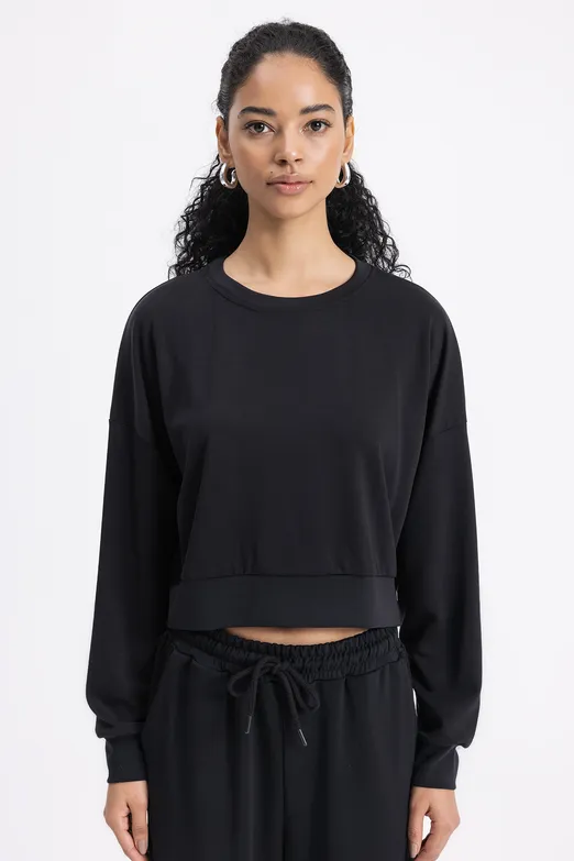 Bayan Siyah Basic Sweatshirt - BSL