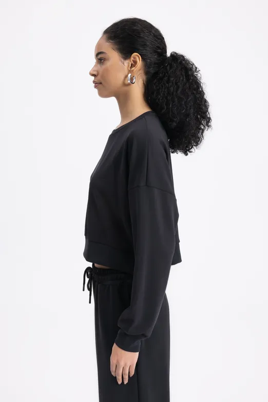 Bayan Siyah Basic Sweatshirt - BSL