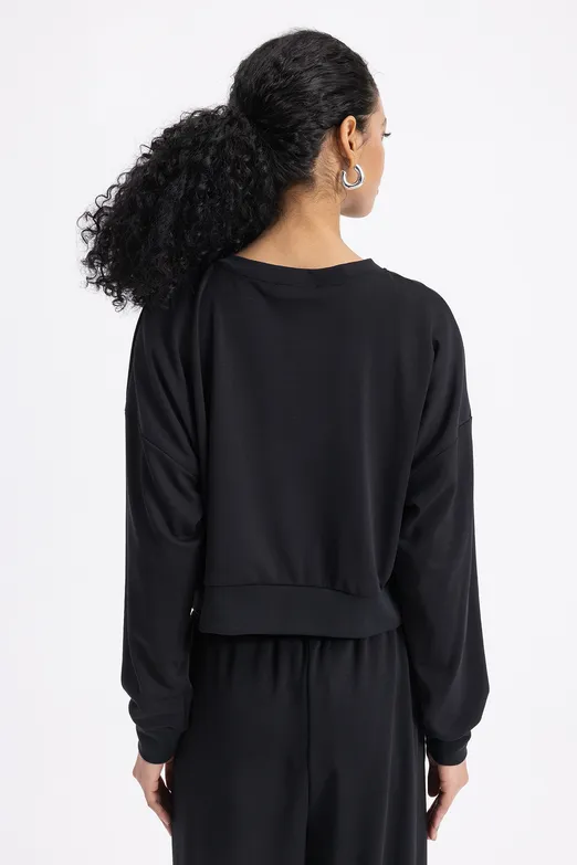Bayan Siyah Basic Sweatshirt - BSL