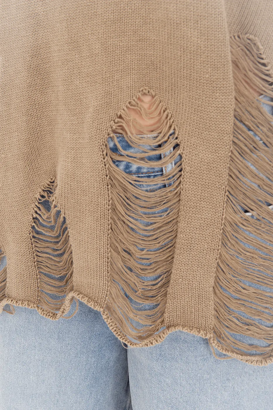 Bayan Haki Pamuk Yıpratmalı Oversize Kazak