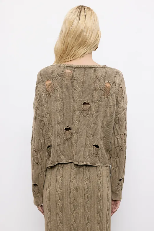 Bayan Haki %100 Pamuk Yıpratmalı Saçörgülü Kazak - BSL