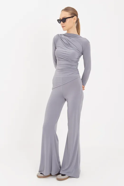 Bayan Gri İspanyol  Paça Pantolon - BSL