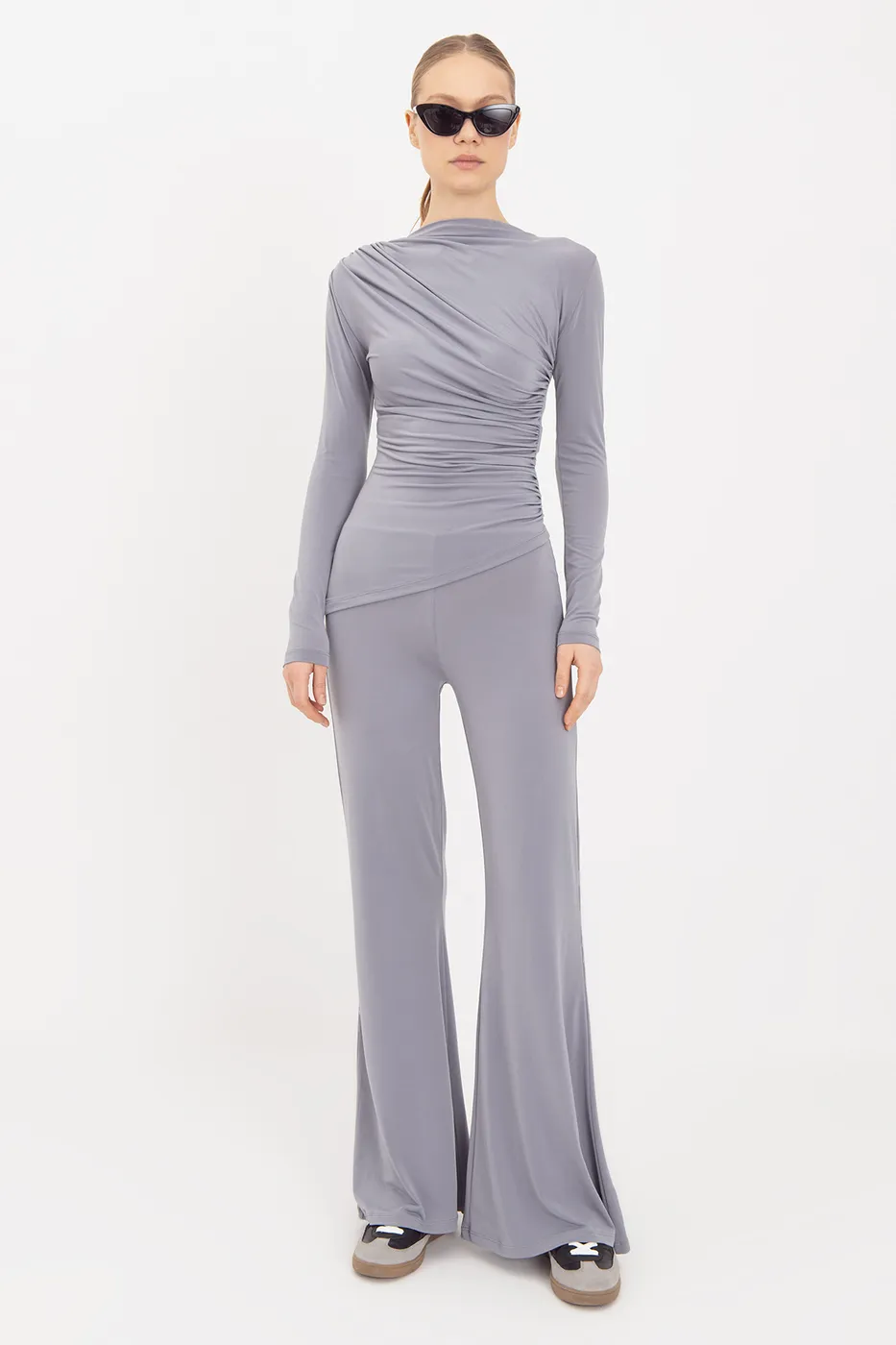 Bayan Gri İspanyol  Paça Pantolon